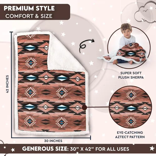Vista 3 de Manta de forro polar sherpa ultrasuave acogedora manta de bebé de felpa para niños reversible con estampados aztecas lavable Tamaño amplio