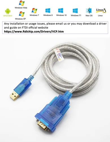 Vista 3 de DTECH Cable adaptador USB a serie con puerto macho RS232 DB9 chipset FTDI compatible con Windows 10 8 7 y Mac Linux - 4 pies