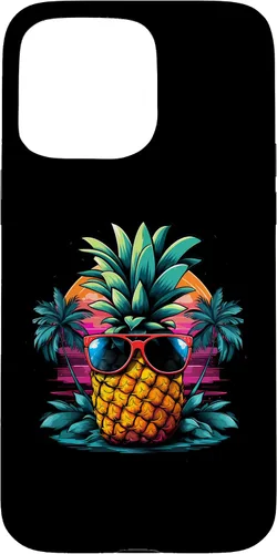 Vista 28 de iPhone 16 Vintage Pineapple With Sunglasses 70s 80s Vaporwave Hawaiian Case