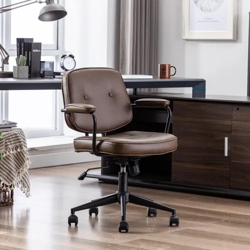 Vista 3 de HEAH-YO Juego de 1 sillas de escritorio modernas sin brazos, silla giratoria para computadora con ruedas y reposabrazos, silla de oficina ajustable