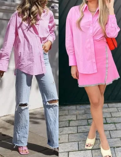 Vista 5 de Zeagoo Camisas de manga larga con botones para mujer, blusa de manga larga con cuello para trabajo, informal, tallas S-XXL, 1-Rosa