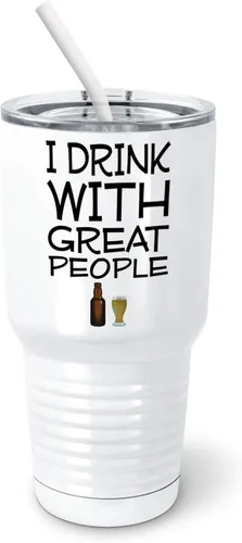 Vista 5 de PixiDoodle Great Drinking Buddies Pilsner Vaso con tapa deslizante resistente a derrames y paja de silicona (14 oz Pilsner, blanco)