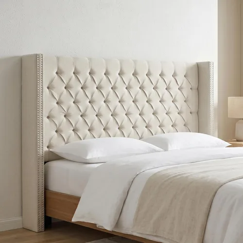 Vista 10 de Madison Park Cabecera tapizada Queen Wingback, con acolchado de esponja de alta densidad, cabecera de altura ajustable, fácil montaje, terciopelo