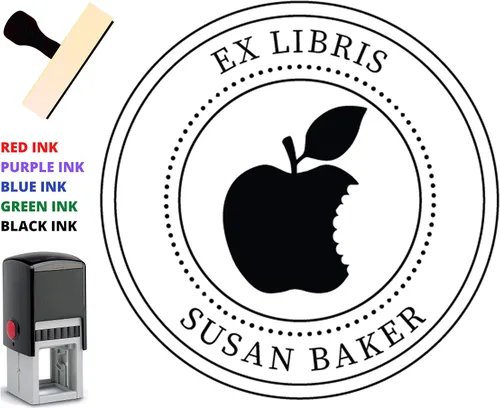 Vista 7 de ¡Elige tu diseño! Sello de nombre de libro de biblioteca personalizado. Pertenece a un mango de madera personalizado para profesores o maestros