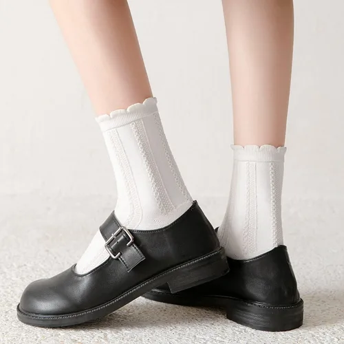Vista 7 de Zrylibya 4 pares de calcetines tobilleros texturizados de ganchillo para mujer, color liso, básicos, casuales, talla 5-10