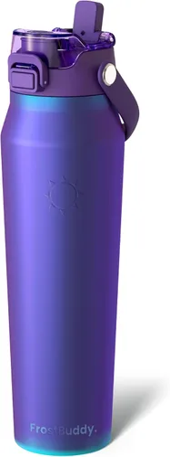 Vista 28 de Frost Buddy botella de agua aislada de 32 onzas con pajilla y tapa para beber Acero inoxidable a prueba de fugas 24 horas de frío Resistente
