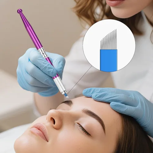 Vista 7 de Kit de microblading para cejas, Atomus Eyebrow Micro Needling Pen Set con tinta de pigmento soporte para tazas de 14 pines, envolturas de plástico