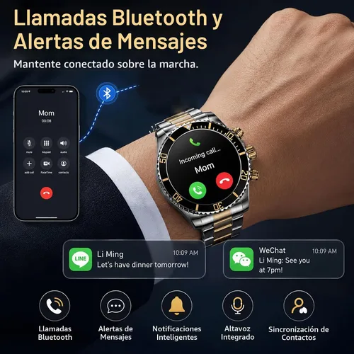 Vista 2 de findtime Reloj inteligente para teléfonos Android, contestar hacer llamadas, recordatorio de SMS, reloj inteligente compatible con iPhone Negro