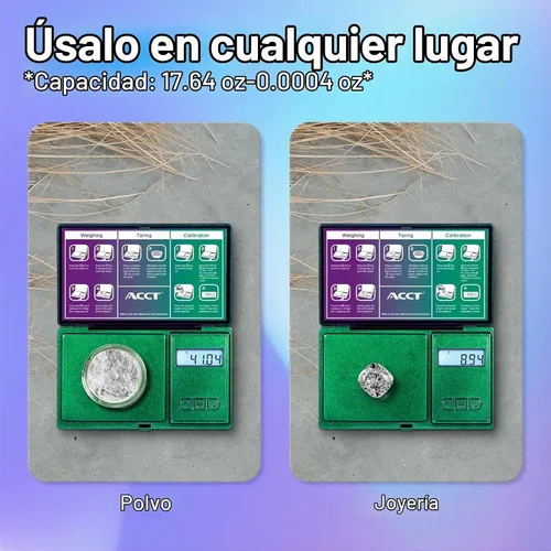 Vista 4 de Báscula digital de bolsillo, 17.64 oz por 0.00 oz, báscula de precisión de gramos con función de escala de tara, 6 unidades, báscula pequeña de Verde