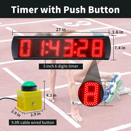 Vista 2 de Temporizador LED de carrera de 5 pulgadas y 6 dígitos, temporizador de gimnasio para eventos de carrera para cuenta regresiva/cuenta arriba, 12/24
