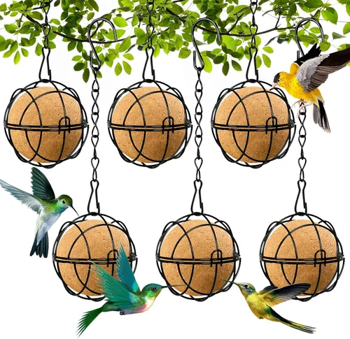 Vista 8 de Longzhuo 6 comederos metálicos para colibríes para colgar en exteriores, bola redonda de sebo a prueba de ardillas, regalos de observación de aves