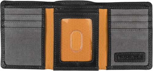 Vista 2 de Timberland PRO - Cartera triple de cuero para hombre con ventana para tarjeta de identificación, Negro/Bullard, Talla única negro (Black/Brandy)