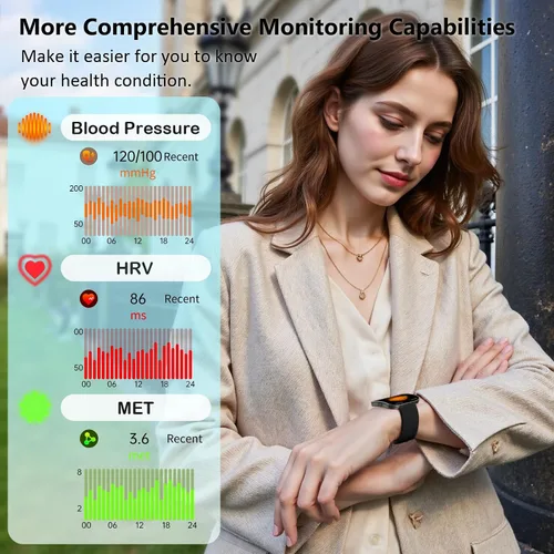 Vista 4 de Smart Watch for Men Women, Bluetooth Calls, AI Dial,AI Q&A,1.85" HD AMOLED Curved Display Fitness Watch with Heart Rate/SpO2/Stress Monitor
