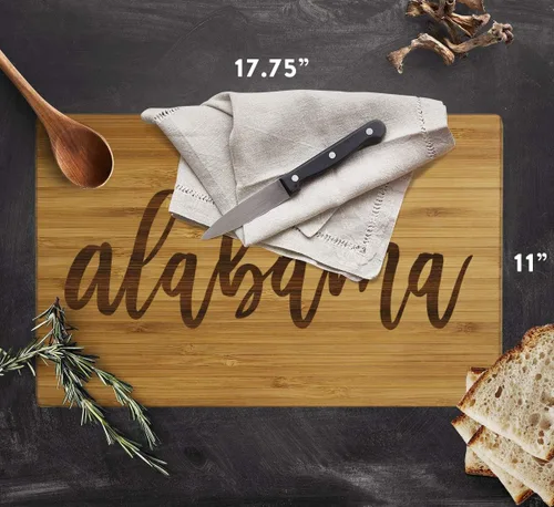Vista 5 de Andaz Press Alabama State - Tabla de cortar de madera de bambú, 17.75 x 11 pulgadas, caligrafía, paquete de 1, tabla de cortar grande grabada