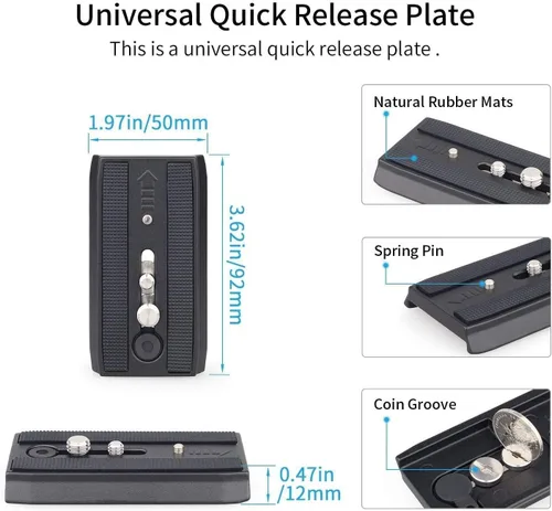 Vista 8 de Avella Cabezal fluido de trípode de video con placa de liberación rápida, ligero y resistente, compatible con Manfrotto, carga máxima de 13.2 lb/6