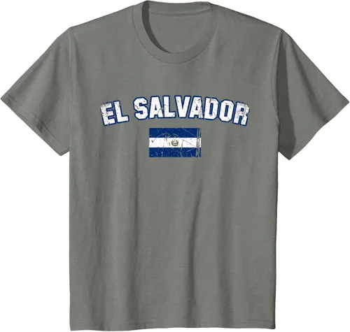 Vista 74 de EL SALVADOR Bandera Vintage Hombres Mujeres Niños Camiseta EL SALVADOR