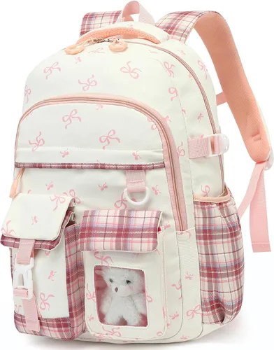 Vista 9 de PRLINJSK Mochila para niñas, mochila escolar linda para niñas, niños y adolescentes, mochila Kawaii para primaria, Negro, Mediana, Mochilas