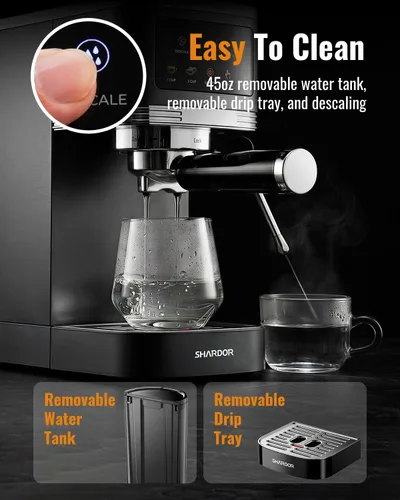 Vista 6 de SHARDOR Máquina de café expreso de 20 bares, máquina de café espresso profesional con espumador de leche y pantalla táctil, máquinas de café