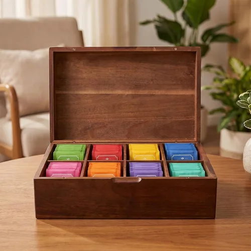 Vista 5 de 1 organizador de caja de té de madera de acacia, organizador de té