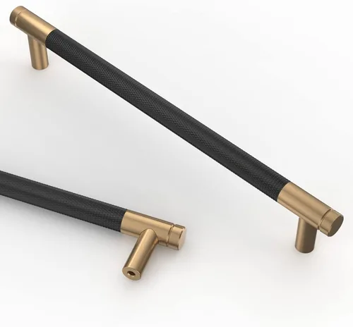 Vista 18 de Asidrama - Paquete de 10 tiradores para gabinete de 3 pulgadas (76mm) de color negro mate y bronce champán, manijas estriadas para gabinete