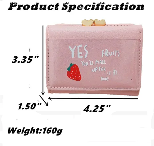 Vista 2 de Monedero con estampado de frutas para mujer, monedero de tres pliegues con múltiples tarjetas, Rosado