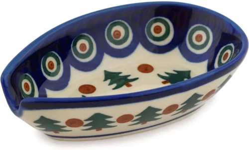 Vista 12 de Auténtico soporte de cuchara de cerámica polaca en diseño de amapolas azules hecho a mano en Bolesławiec Polonia por Ceramika Artystyczna +