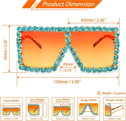 Vista 3 de Xpectrum Gafas de sol de cristal brillantes cuadradas extra grandes con diamantes de imitación