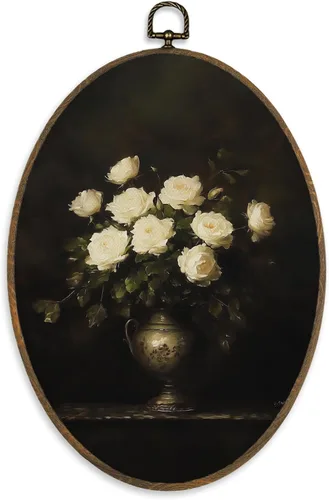 Vista 13 de XBBMGG Dark Academia Moody Arte de Pared Floral, Decoración Colgante de Pared Redonda con Flores Bohemias Oscuras de Otoño, Impresiones en Lienzo