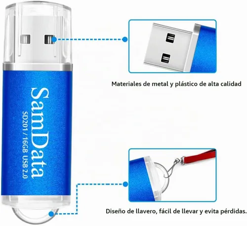 Vista 6 de SamData Paquete de 3 unidades de memoria USB 2.0 de 16 GB, 3 colores: negro, azul, verde Multicolor 3*16GB