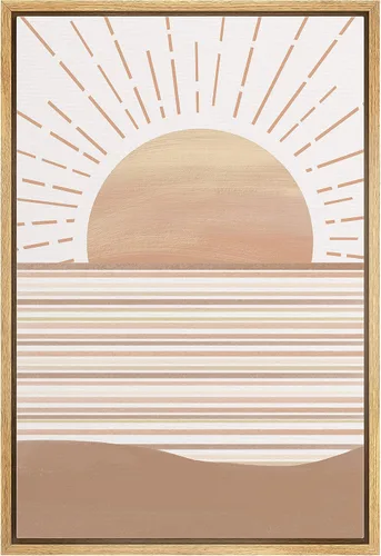 Vista 52 de bestdeal depot Lienzo enmarcado para pared, arte geométrico de sol y montaña, reflejo del mar, naturaleza, ilustraciones de área silvestre, arte
