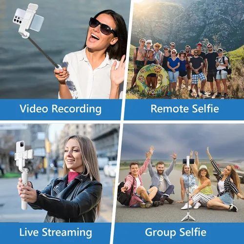 Vista 2 de Trípode para Selfie, Trípode Retráctil de 40 Pulgadas para iPhone con Control Remoto Inalámbrico y Luz, Trípodes Portátiles para Teléfono