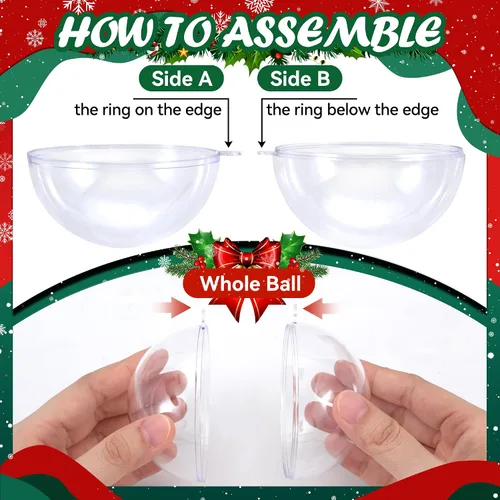 Vista 3 de Paquete de 12 bolas decorativas rellenables de plástico transparente de 3.15"/80mm para Navidad, festividades, boda, fiesta, decoración del hogar