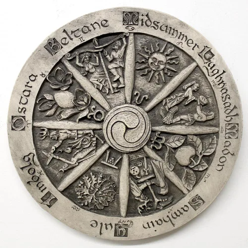 Vista 3 de Dryad Design Placa de rueda del año 11.5 pulgadas, decoración grande para colgar en la pared (acabado de piedra)
