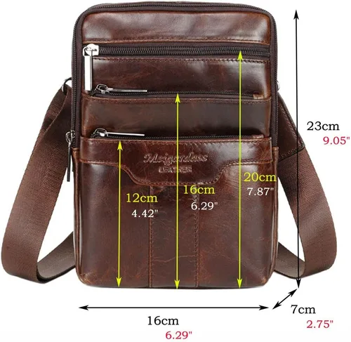 Vista 3 de Hebetag Bolso bandolera de cuero pequeño para hombres y mujeres, para viajes al aire libre, negocios