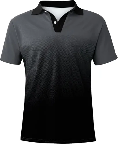 Vista 3 de Blusa de moda para hombre, estilo casual, ajustada, de manga corta, con estampado degradado y solapa