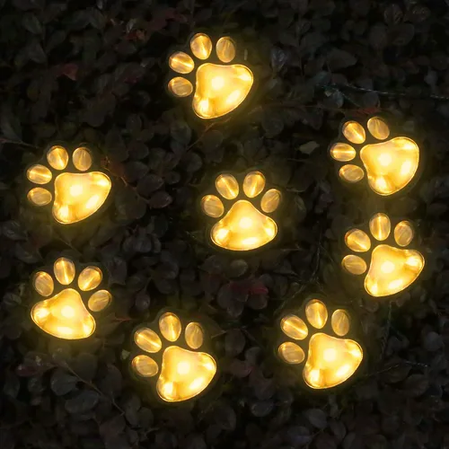 Vista 7 de Luces solares con estampado de patas de 16.8 pies, tira de luces solares para perros y gatos (juego de 8) para exteriores, impermeable, decoración