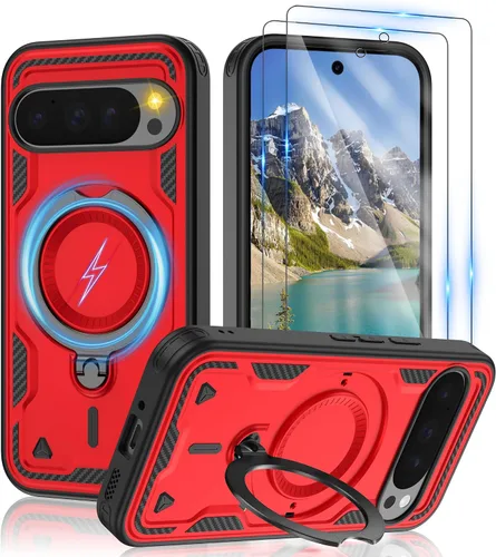 Vista 75 de Gritup fro Funda para Google Pixel 9A, funda protectora magnética de grado militar compatible con Mag-Safe, 2 protectores de pantalla HD, soporte