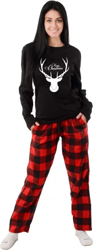 Vista 3 de USBD Conjunto de pijamas a juego para la familia con diseño a cuadros de búfalo, juego de pijamas a juego para parejas, pijamas festivas