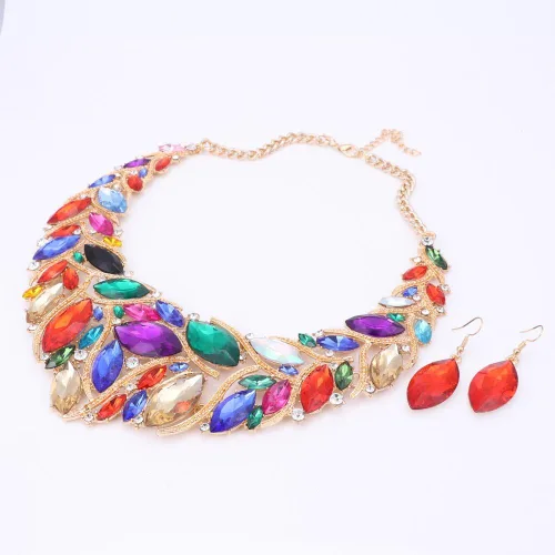 Vista 3 de Conjunto de joyería de cuentas africanas para mujer, collar y aretes de cristal