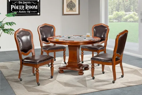 Vista 5 de Sunset Trading Juego de mesa de comedor Bellagio de 5 piezas, tapa de póquer reversible con portavasos