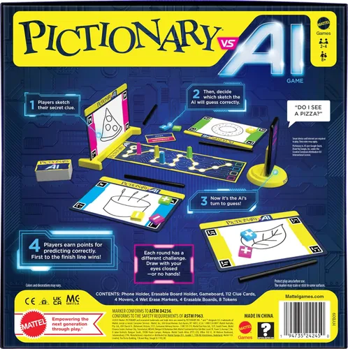Vista 6 de Mattel Games Juego familiar Pictionary vs. AI para niños, adultos y familias con inteligencia artificial para 2 a 4 jugadores