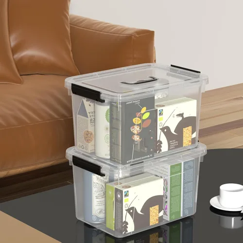 Vista 8 de Quickquick - Contenedor de plástico transparente de 12 cuartos de galón con asa, 4 paquetes Contenedores organizadores de plástico con tapas