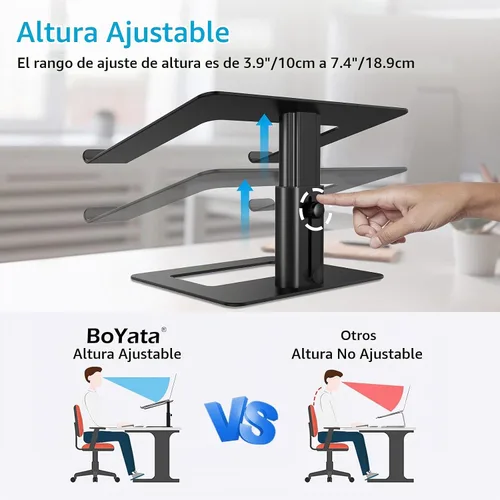 Vista 2 de BoYata Soporte para laptop, elevador de altura ajustable para portátiles de Negro