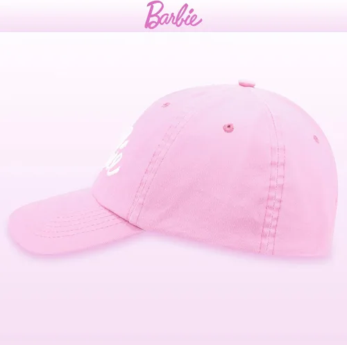 Vista 4 de Barbie Gorra de béisbol para mujer Gorra de algodón suave para mujer con ala curvada Gorra de béisbol ajustable de color rosa intenso