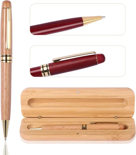 Vista 7 de Juego de regalo de bolígrafo de madera de lujo grabado personalizado con estuche de negocios, bonito bolígrafo de escritura con caja y repuestos