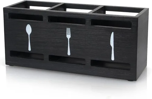 Vista 9 de Organizador de cubiertos de madera de granja, soporte para cubiertos de madera de acacia, para encimera de cocina, organizador de cubiertos, cuchara