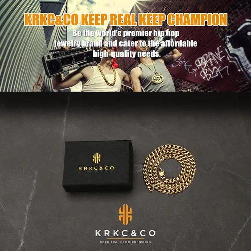 Vista 6 de KRKC&CO Cadenas de eslabones cubanos para hombre de 23560.354in, oro de 18 quilates, cadena de eslabones cubanos de Miami, joyería de hip hop