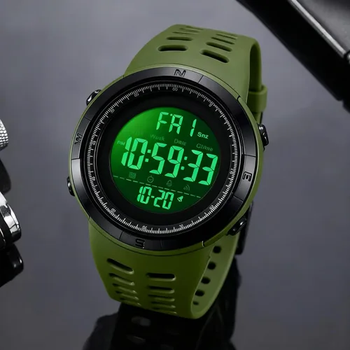 Vista 5 de SKMEI Reloj para hombres, reloj digital redondo deportivo militar con luz LED impermeable, cronómetro, cuenta regresiva, alarmas, fecha, cronógrafo