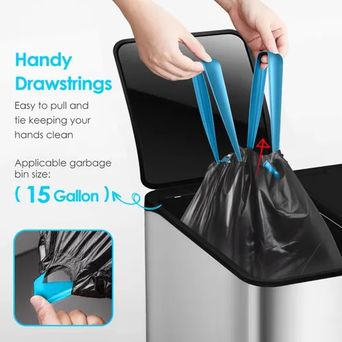 Vista 45 de Bolsas de basura de 7 galones, 100 unidades, bolsas de basura con cordón resistentes de Teivio, bolsas para papeleras de baño, bolsas de plástico