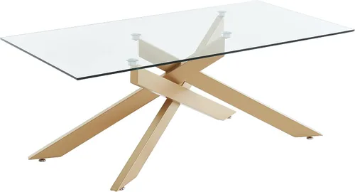 Vista 4 de JYED DECOR Mesa de centro con tapa de vidrio templado (oro, mesa de centro rectangular)